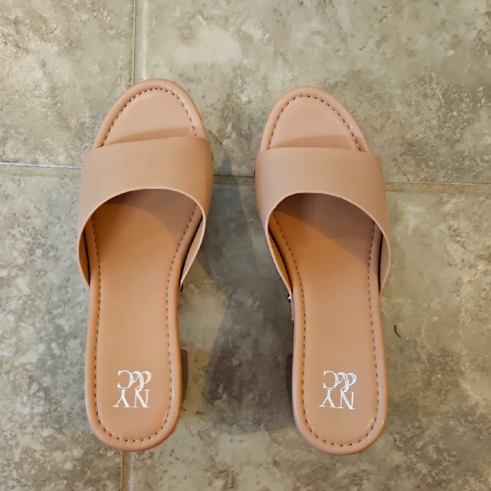 NYC Women's Nude Slide Sandal Chunk Heel